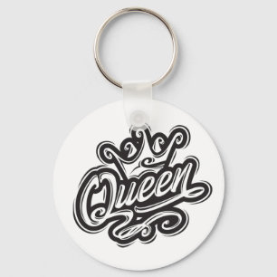 Queen With Crown, Typography Design Key Ring