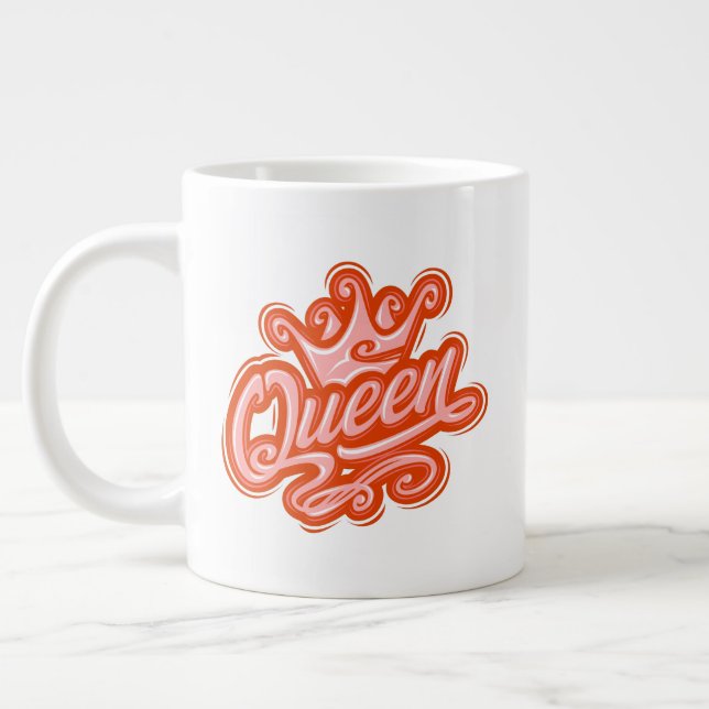 Queen With Crown, Typography Design Large Coffee Mug (Left)