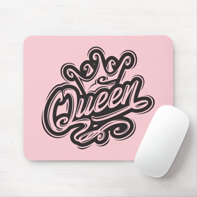 Queen With Crown, Typography Design Mouse Mat (With Mouse)
