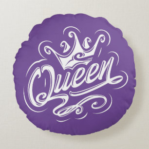 Queen With Crown, Typography Design Round Cushion