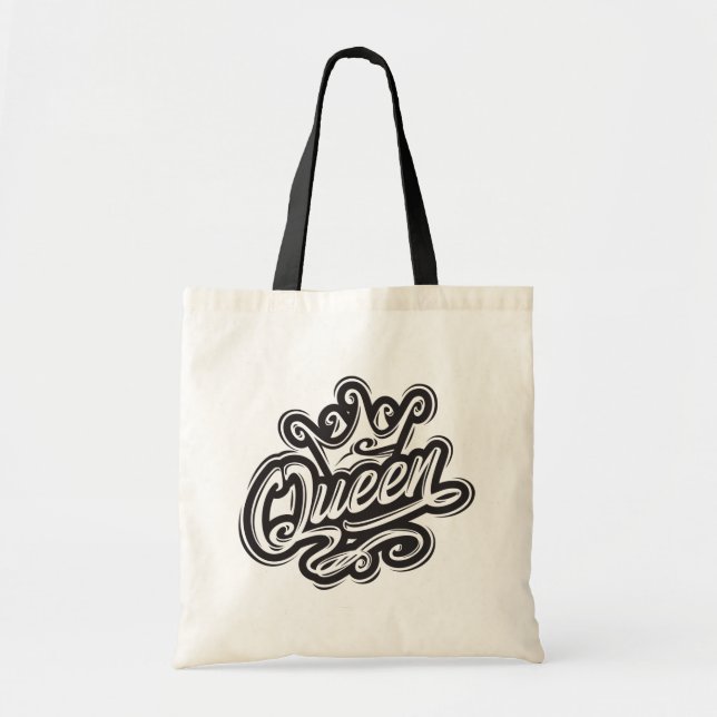 Queen With Crown, Typography Design Tote Bag (Front)