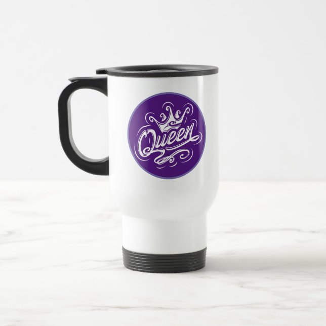 Queen With Crown, Typography Design Travel Mug (Left)