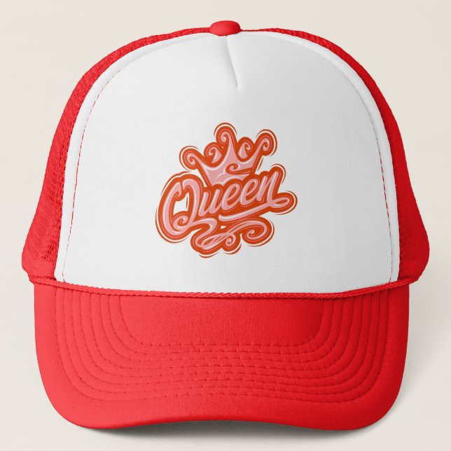 Queen With Crown, Typography Design Trucker Hat (Front)