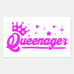 Queenager with Pink Crown and Stars T-Shirt Rectangular Sticker