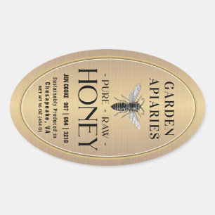 Queenline 16 and 32oz Gold Honey Jar Queen Bee  Oval Sticker