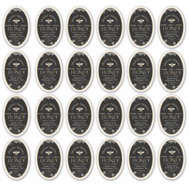 Queenline 8 oz Oval Honey Label with Honeycomb Bee (Front)