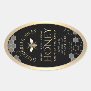 Queenline Honey Label 16/32oz Honeycomb Bee Black