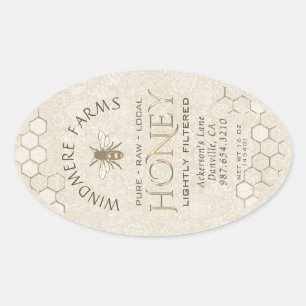 Queenline Honey Label 16/32oz Honeycomb Bee Gold