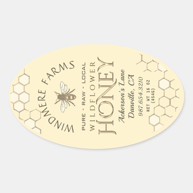 Queenline Honey Label 16/32oz Honeycomb Bee Yellow (Front)