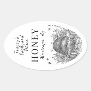 Queenline Jar Vintage Skep Backyard Bee Hive Oval Sticker