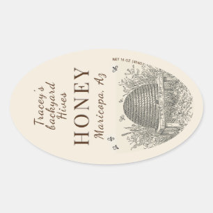Queenline Jar Vintage Skep Backyard Hive Oval Sticker