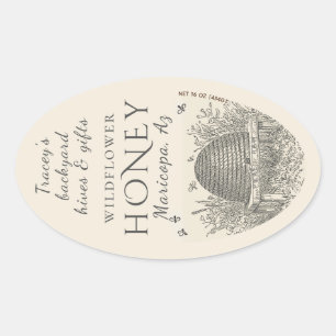 Queenline Jar Vintage Skep Backyard Hive Oval Sticker