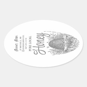 Queenline Jar Vintage Skep with Little Bees Oval Sticker