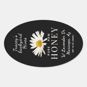 Queenline Jar White Daisy Flower Black Oval Label