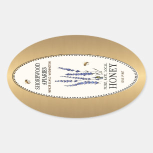 Queenline Oval Honey Gold Border with Bees Flowers Oval Sticker