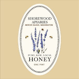 Queenline Oval Honey Label flowers and honeybees 