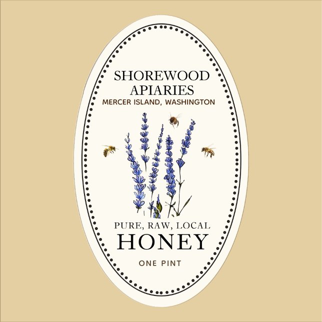 Queenline Oval Honey Label flowers and honeybees  (Creator Uploaded)