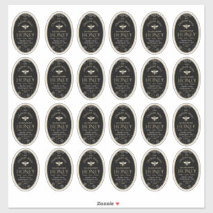 Queenline Oval Honey Label Honeycomb Bee Black