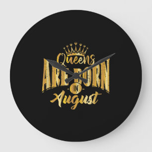 Queens Are Born In August Black Afro Woman Bday Large Clock