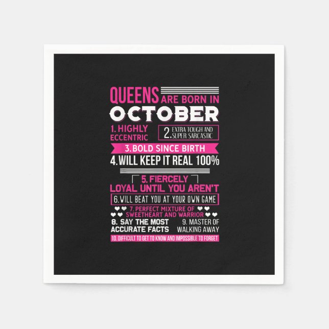 Queens Are Born In October | Birthday Gift Napkin (Front)