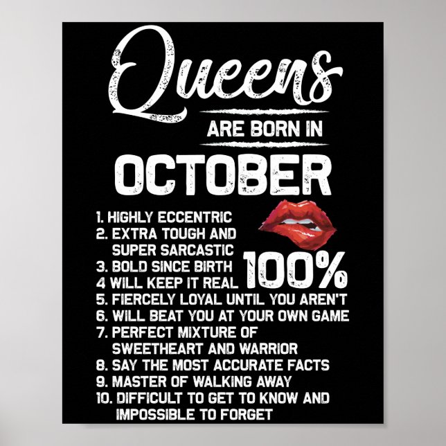 Queens Are Born in October Birthdays Poster (Front)