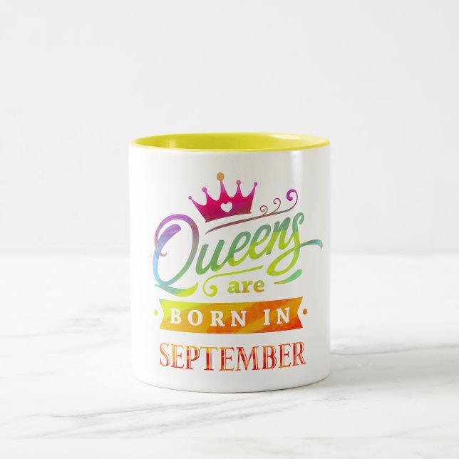 Queens are born in September Birthday Gift Two-Tone Coffee Mug (Center)