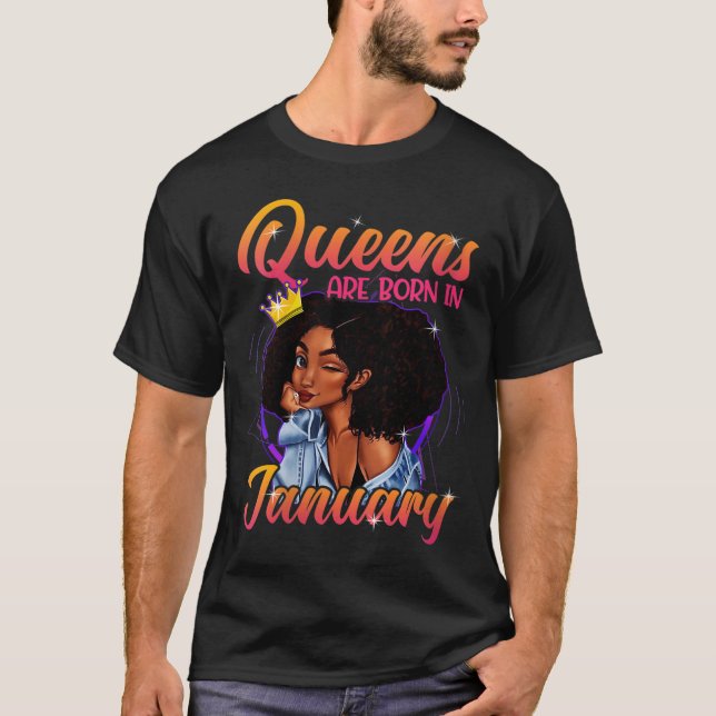 Queens Born January Shirt Black Girl Birthday (Front)