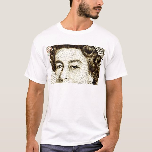 Queens Elizabeth II on 50 pound note. T-Shirt (Front)