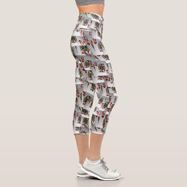 "Queen's Gambit: Scattered Pairs of Pocket Queens" Capri Leggings (Right)