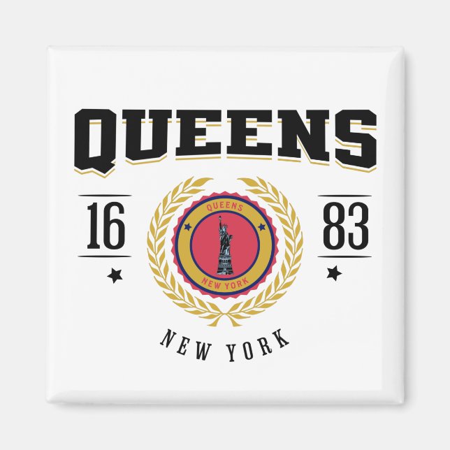 Queens New York 1683 Black Magnet (Front)