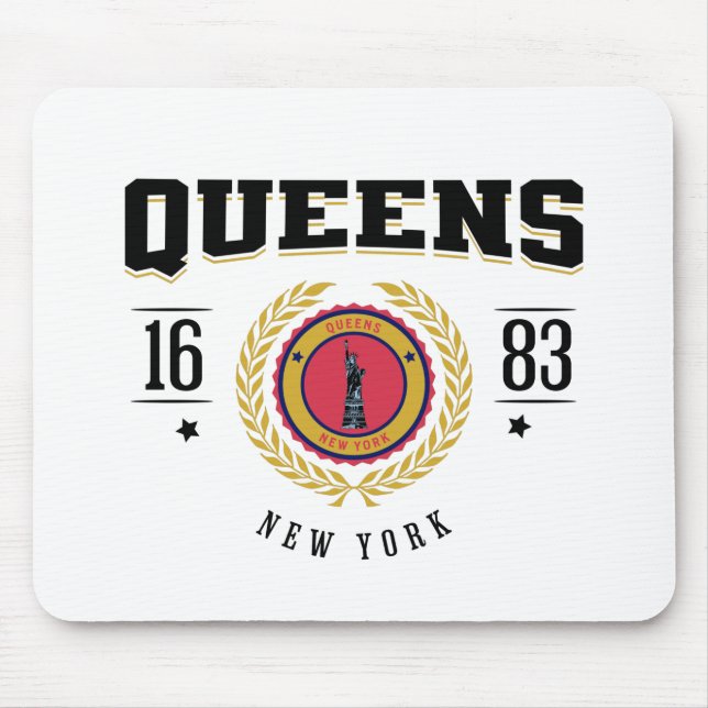 Queens New York 1683 Black Mouse Mat (Front)