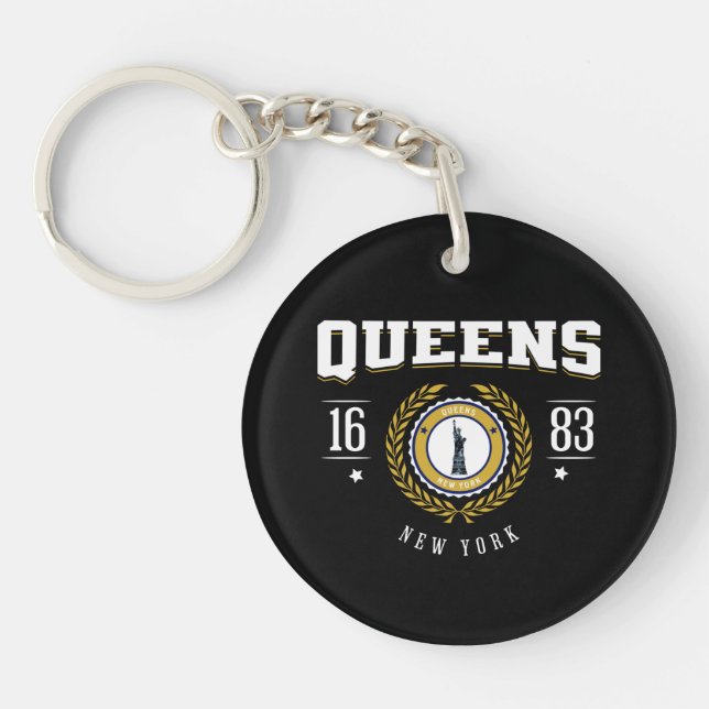 Queens New York 1683 White Key Ring (Front)