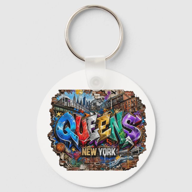 Queens New York Graffiti Wall Art Key Ring (Front)