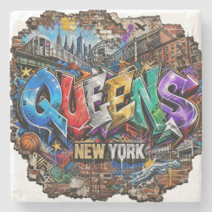 Queens New York Graffiti Wall Art Stone Coaster