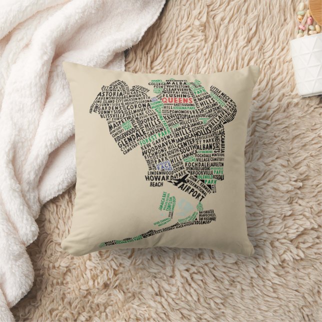 Queens New York, NYC Word Art Map Cushion (Blanket)
