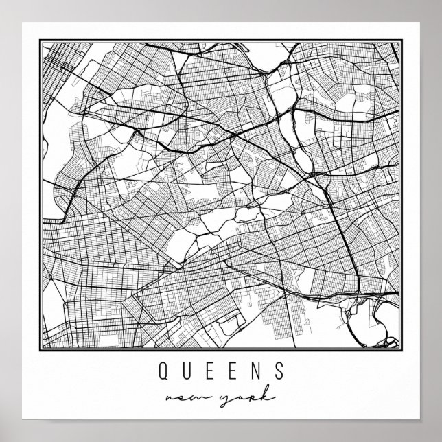Queens New York Street Map Poster (Front)