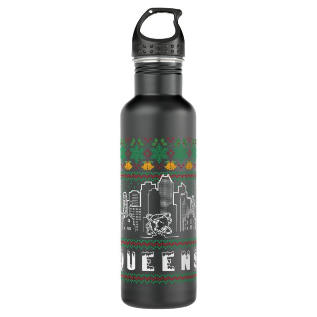 Queens New York Ugly Christmas 710 Ml Water Bottle (Front)