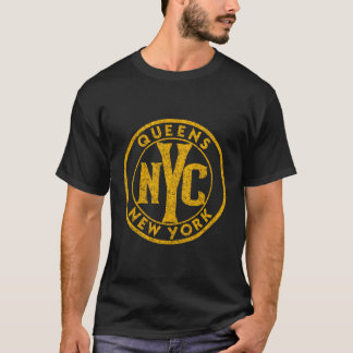 Queens Ny New York Sign Distressed Amber Print T-Shirt