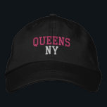 QUEENS NY Simple Hot Pink and White on Black Embroidered Hat<br><div class="desc">Pretty QUEENS NY Hot Pink and White embroidered on Black cotton hat. Embroidery is customisable to other colour choices by selecting the "Edit Design" tool button. Also available is the option to select choice of hat colour on the main item page.</div>