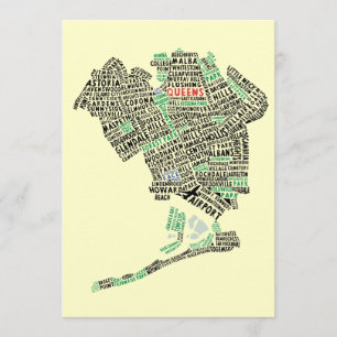 Queens NY Typography Map Party Invitations