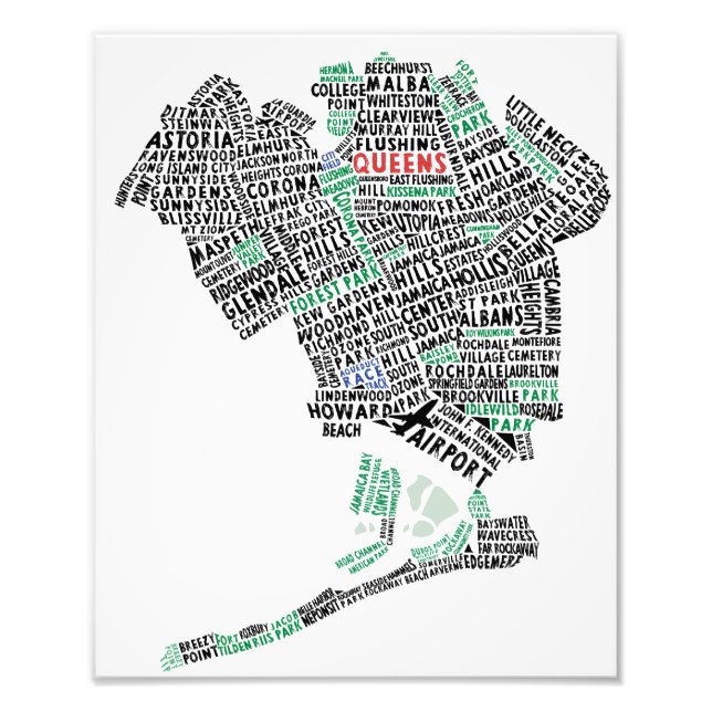 Queens NY Typography Map Photo Print (Front)