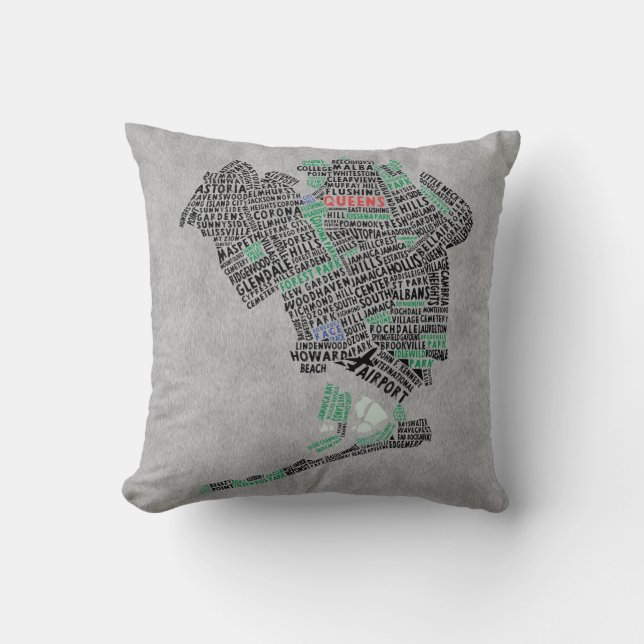 Queens NY Typography Map Pillow (Front)