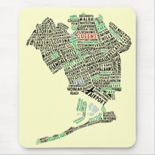 Queens NY Word Art Map   Mouse Mat