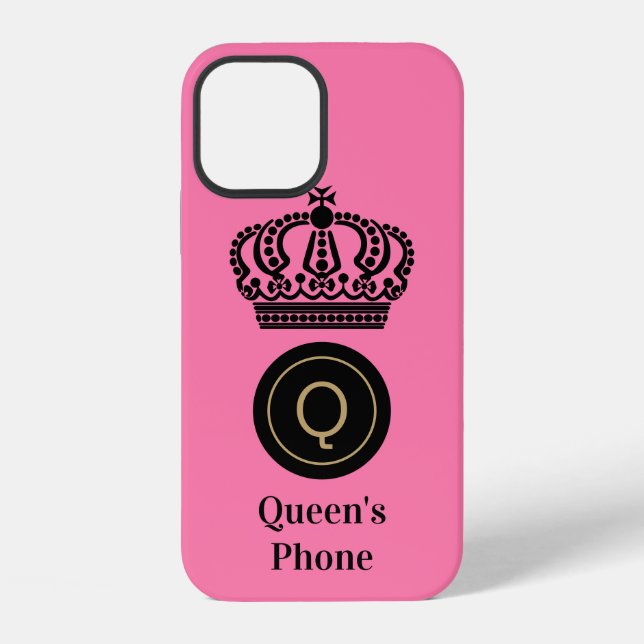Queen's Phone Pink Background Customised Monogram iPhone Case (Back)