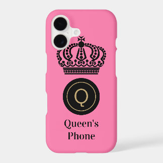Queen's Phone Pink Background Monogram Customised