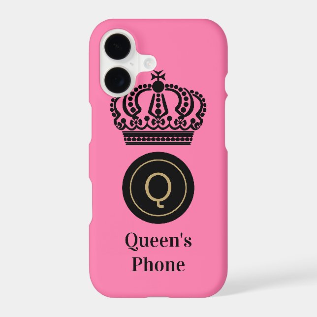 Queen's Phone Pink Background Monogram Customised (Back)