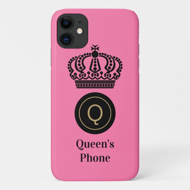 Queen's Phone Pink Background Monogram Customised Case-Mate iPhone Case (Back)