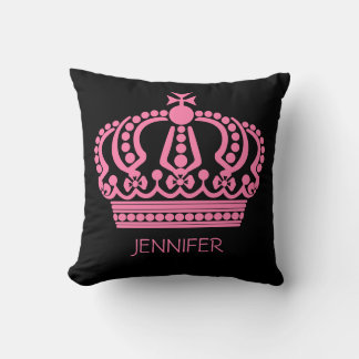 Queen's Pink Crown On Black Name Personalised Cushion
