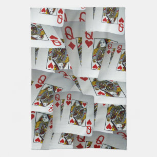 Queens Poker Cards Layered, Tea Towel
