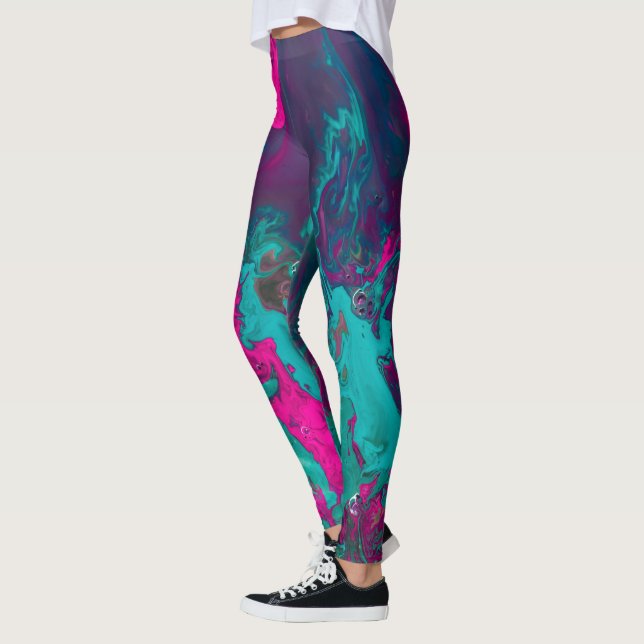 Queen's Potion Magenta & Teal Abstract Smoke Cloud Leggings (Left)